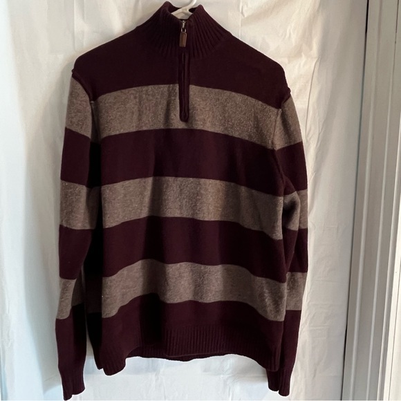 J Crew 100% Lambs Wool 1/4 Zip Sweater Mens Size XL Burgundy Stripes Cozy Warm‎ - Picture 3 of 8